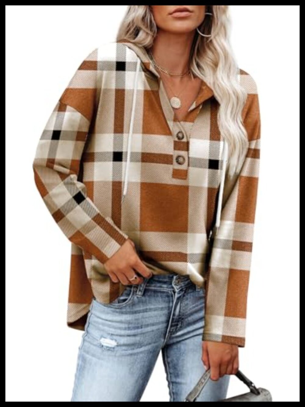 Womens V Neck Hooded Sweatshirt Loose Flowy Tunic Pullover Casual